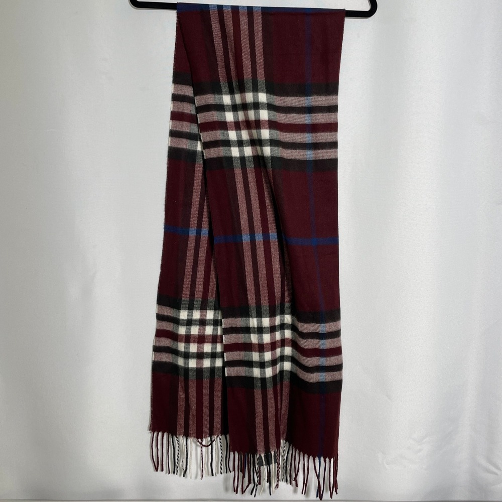 V. Fraas Cashmink Burgundy Plaid Soft Acrylic Fringed Scarf Adult's One Size NWT